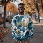 Satis Water Torrent Sweatshirt with Egyptian Flood Symbolism in Oceanic Blue Tones