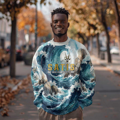Satis Water Torrent Sweatshirt with Egyptian Flood Symbolism in Oceanic Blue Tones