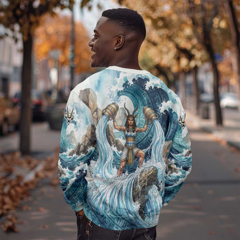 Satis Water Torrent Sweatshirt with Egyptian Flood Symbolism in Oceanic Blue Tones