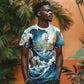 Satis Water Torrent T shirt with Egyptian Flood Symbolism in Oceanic Blue Tones