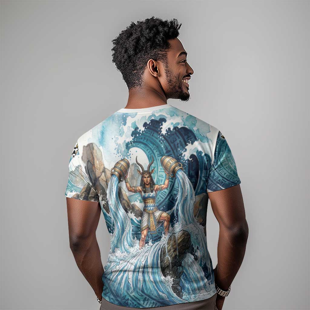 Satis Water Torrent T shirt with Egyptian Flood Symbolism in Oceanic Blue Tones