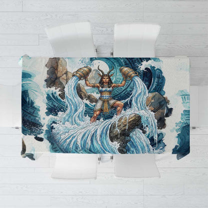 Satis Water Torrent Tablecloth with Egyptian Flood Symbolism in Oceanic Blue Tones