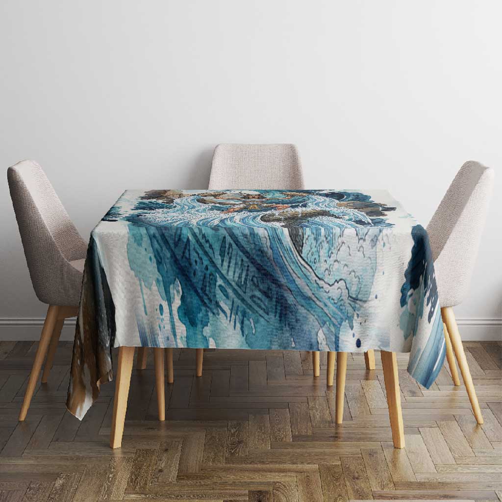Satis Water Torrent Tablecloth with Egyptian Flood Symbolism in Oceanic Blue Tones