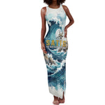 Satis Water Torrent Tank Maxi Dress with Egyptian Flood Symbolism in Oceanic Blue Tones