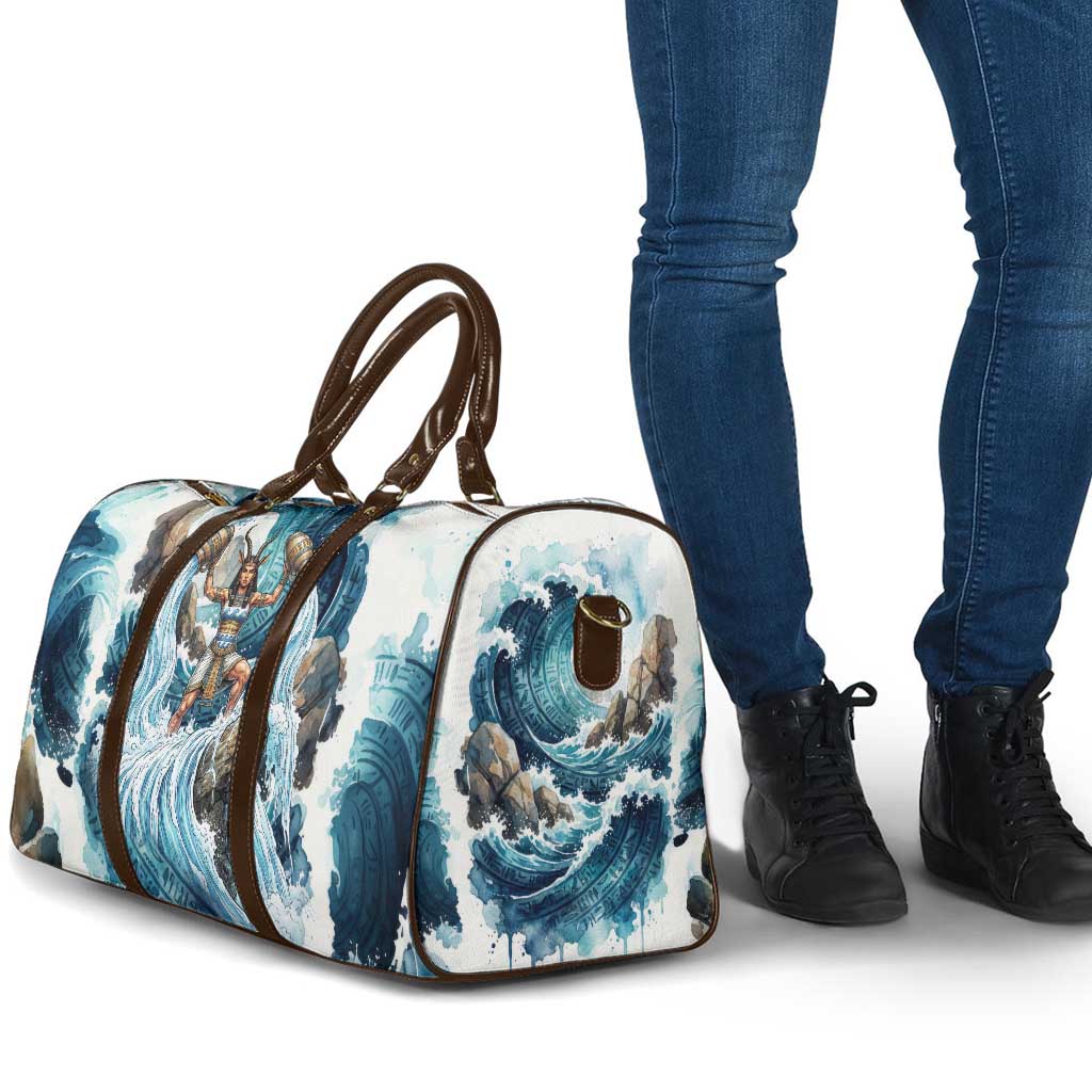 Satis Water Torrent Travel Bag with Egyptian Flood Symbolism in Oceanic Blue Tones