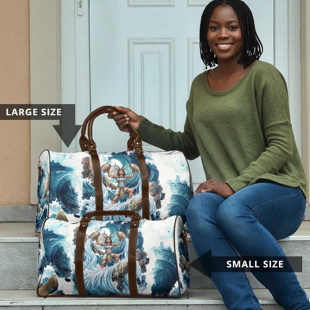 Satis Water Torrent Travel Bag with Egyptian Flood Symbolism in Oceanic Blue Tones