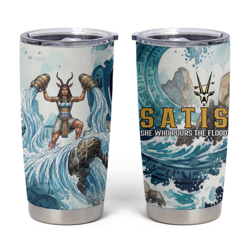 Satis Water Torrent Tumbler Cup with Egyptian Flood Symbolism in Oceanic Blue Tones