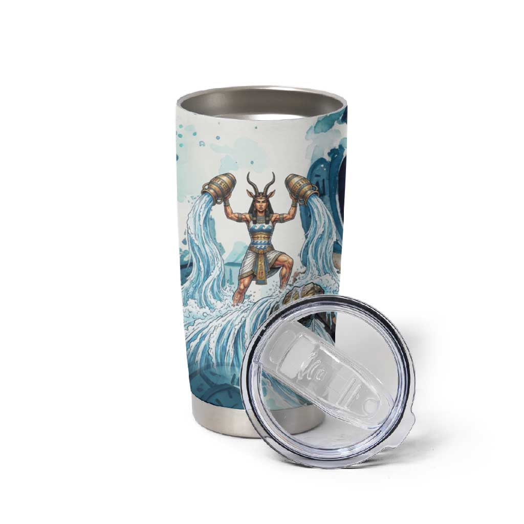 Satis Water Torrent Tumbler Cup with Egyptian Flood Symbolism in Oceanic Blue Tones