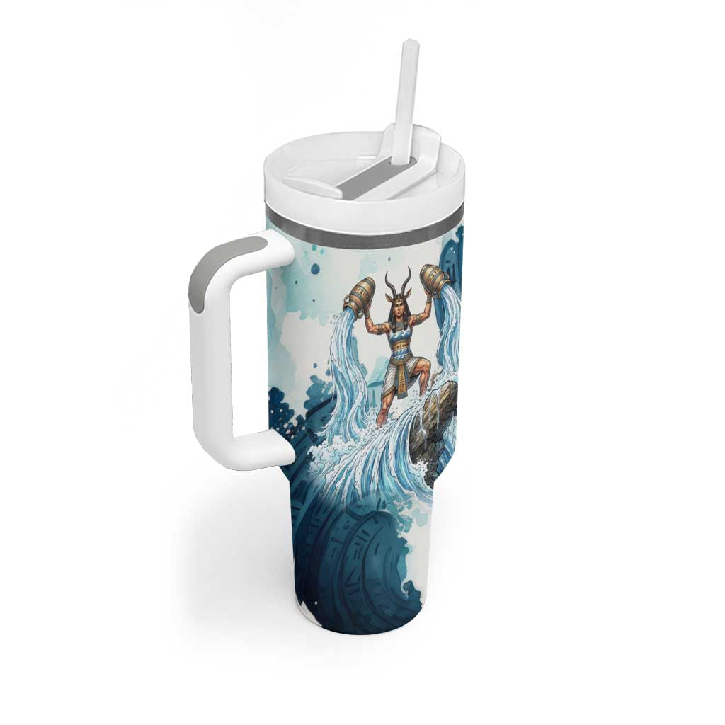 Satis Water Torrent Tumbler With Handle with Egyptian Flood Symbolism in Oceanic Blue Tones