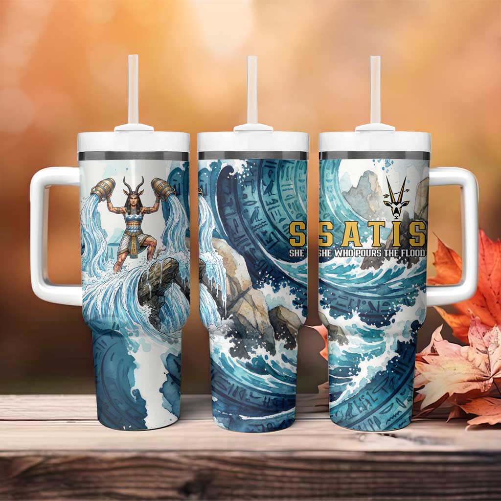Satis Water Torrent Tumbler With Handle with Egyptian Flood Symbolism in Oceanic Blue Tones