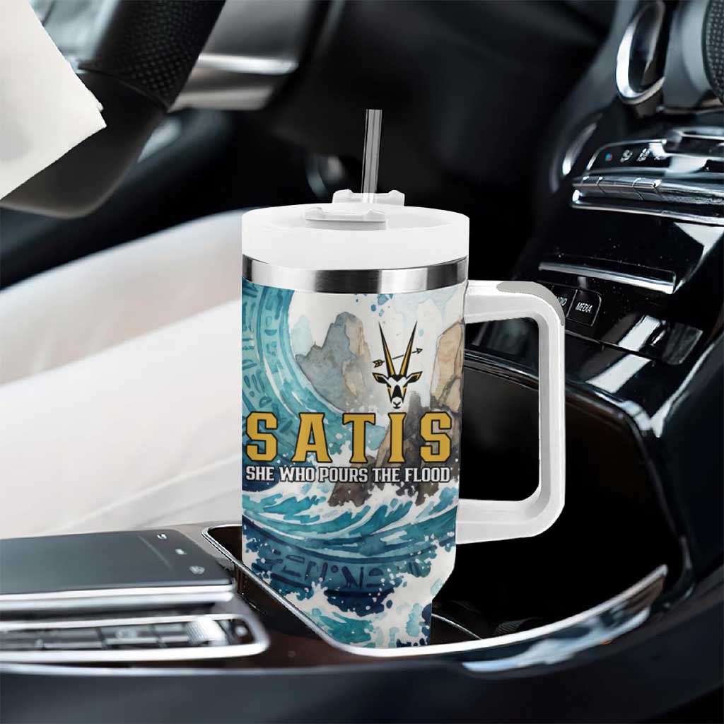 Satis Water Torrent Tumbler With Handle with Egyptian Flood Symbolism in Oceanic Blue Tones