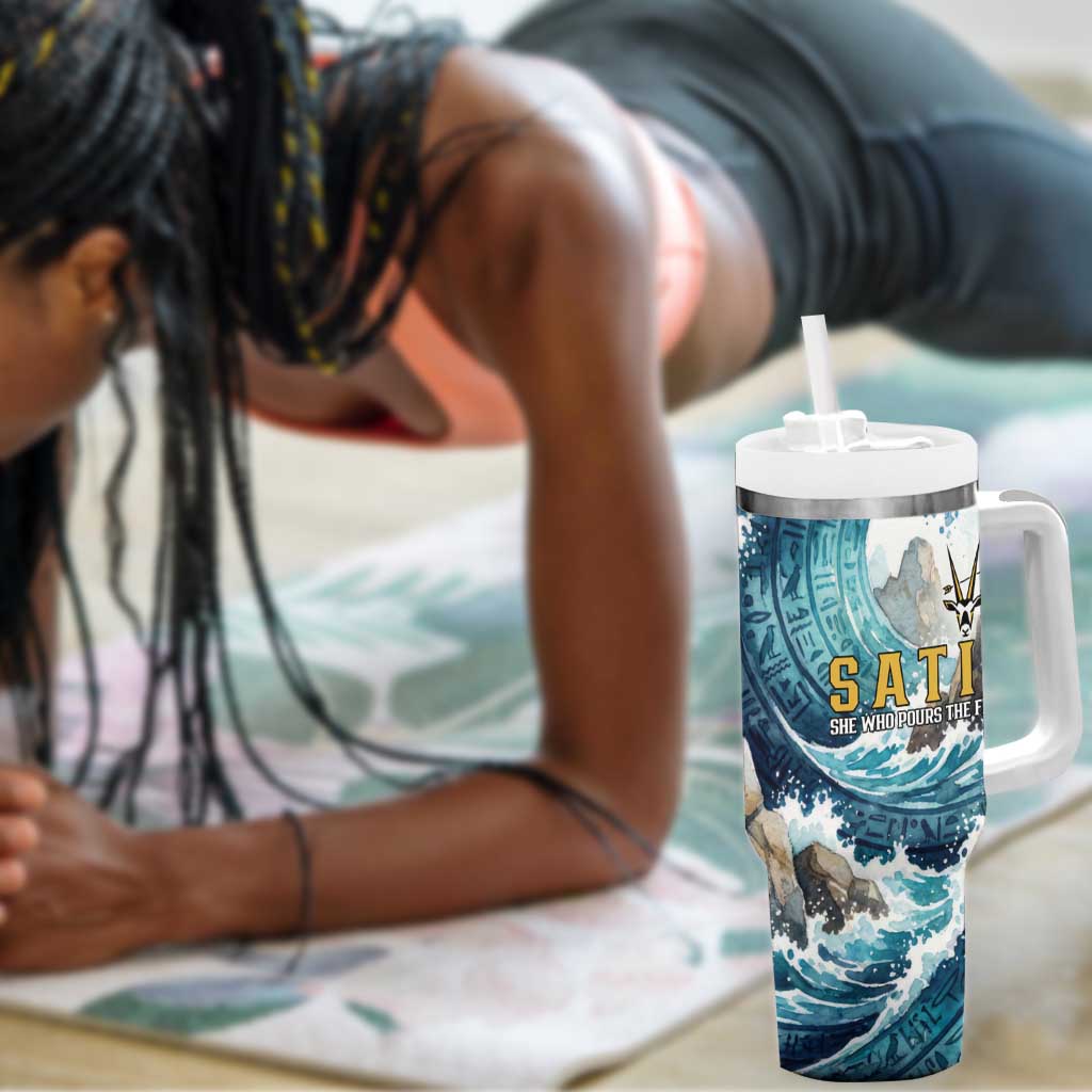 Satis Water Torrent Tumbler With Handle with Egyptian Flood Symbolism in Oceanic Blue Tones