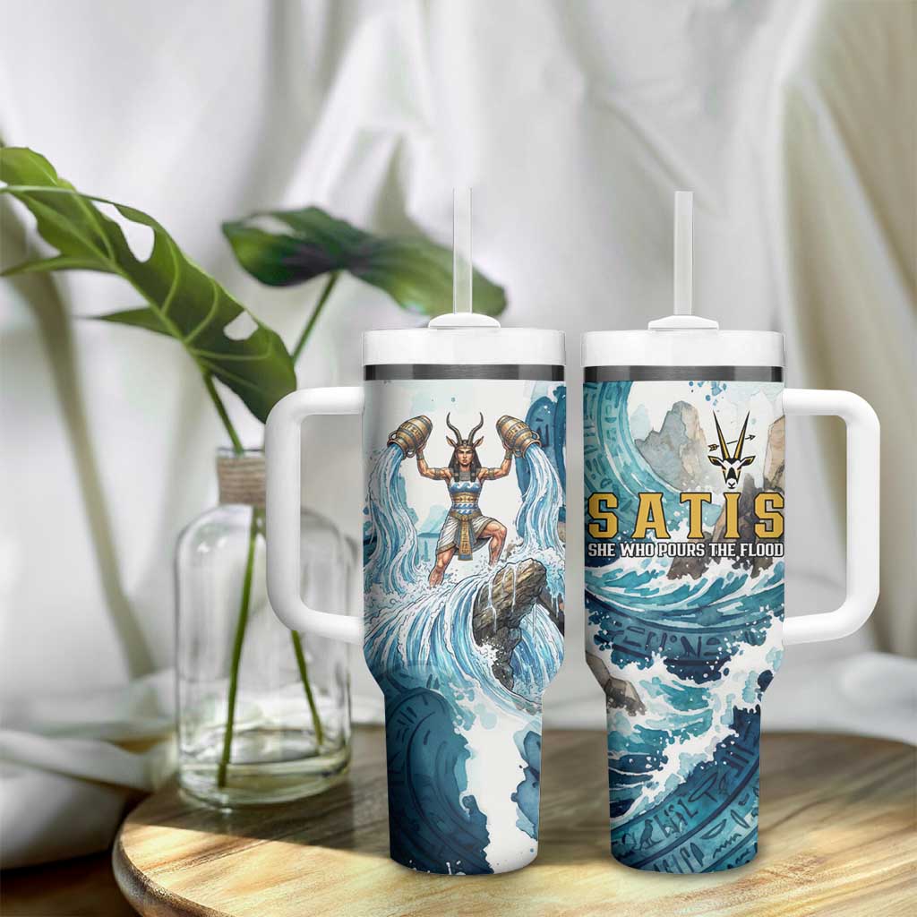 Satis Water Torrent Tumbler With Handle with Egyptian Flood Symbolism in Oceanic Blue Tones