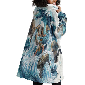 Satis Water Torrent Wearable Blanket Hoodie with Egyptian Flood Symbolism in Oceanic Blue Tones