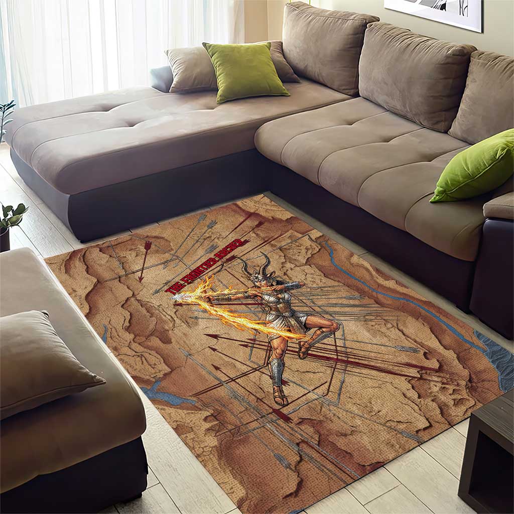 Satis Area Rug with Fiery Bow and Arrow in Ancient Egyptian Warrior