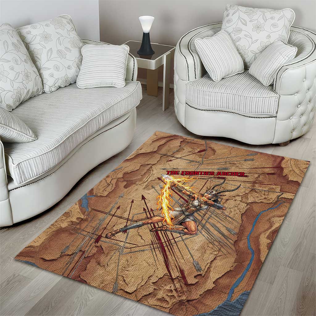 Satis Area Rug with Fiery Bow and Arrow in Ancient Egyptian Warrior