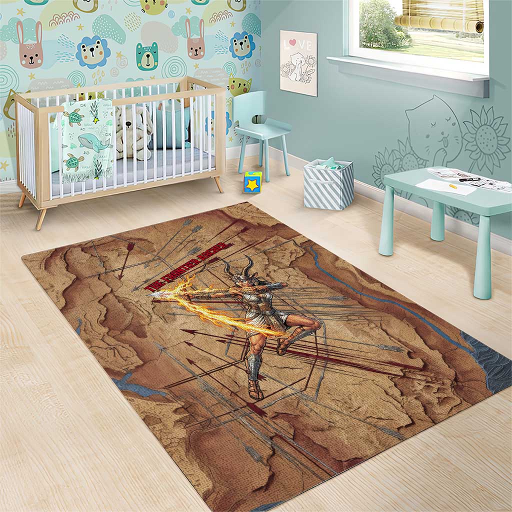 Satis Area Rug with Fiery Bow and Arrow in Ancient Egyptian Warrior