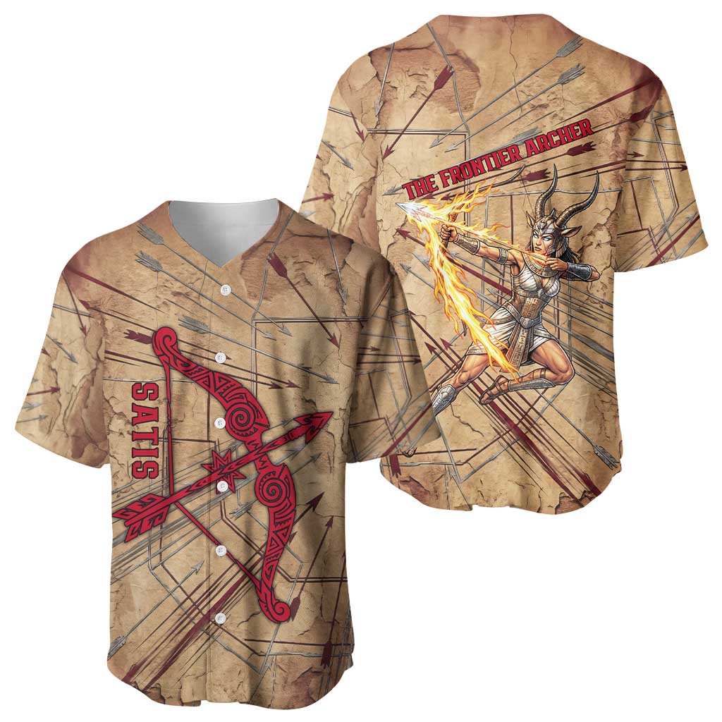Satis Baseball Jersey with Fiery Bow and Arrow in Ancient Egyptian Warrior