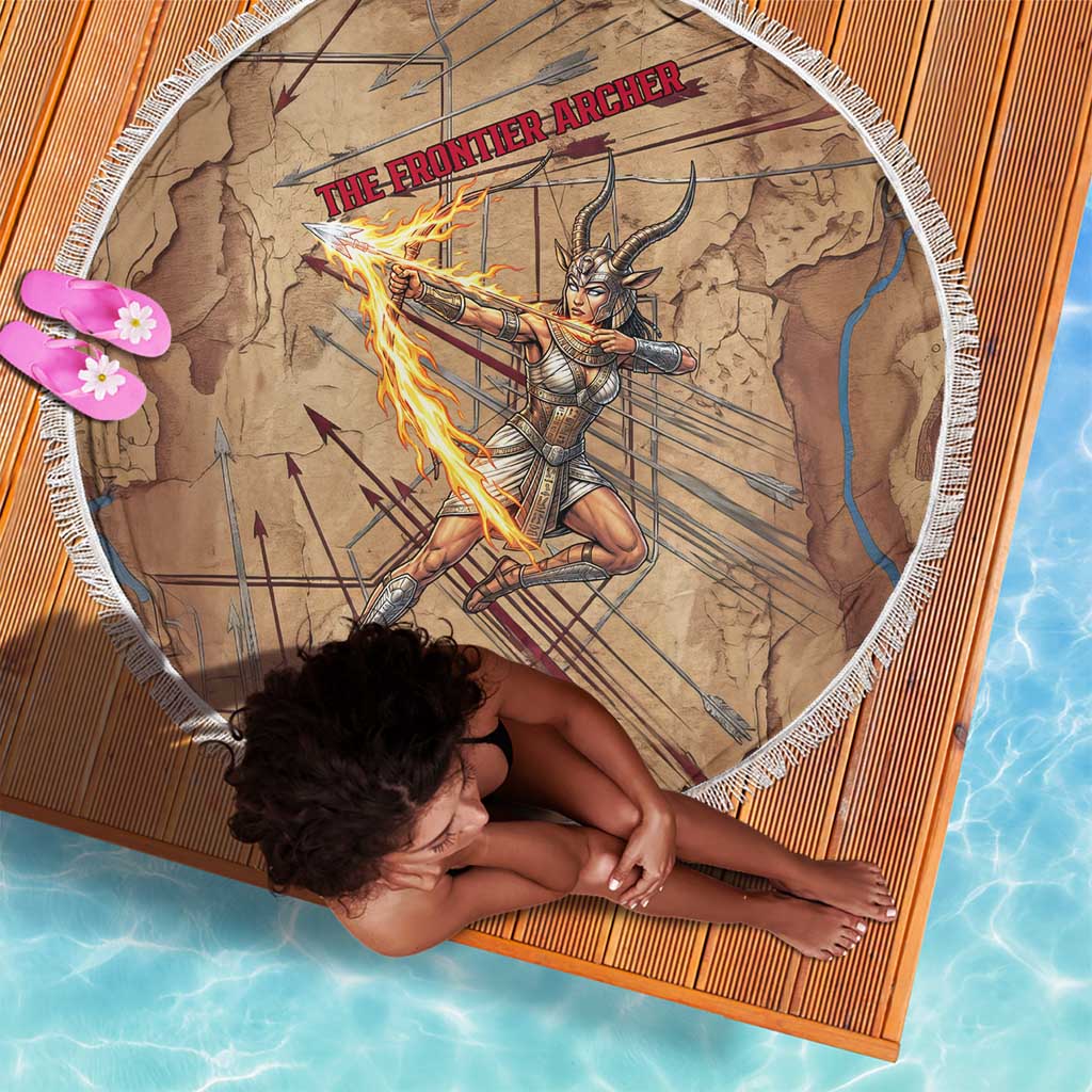 Satis Beach Blanket with Fiery Bow and Arrow in Ancient Egyptian Warrior