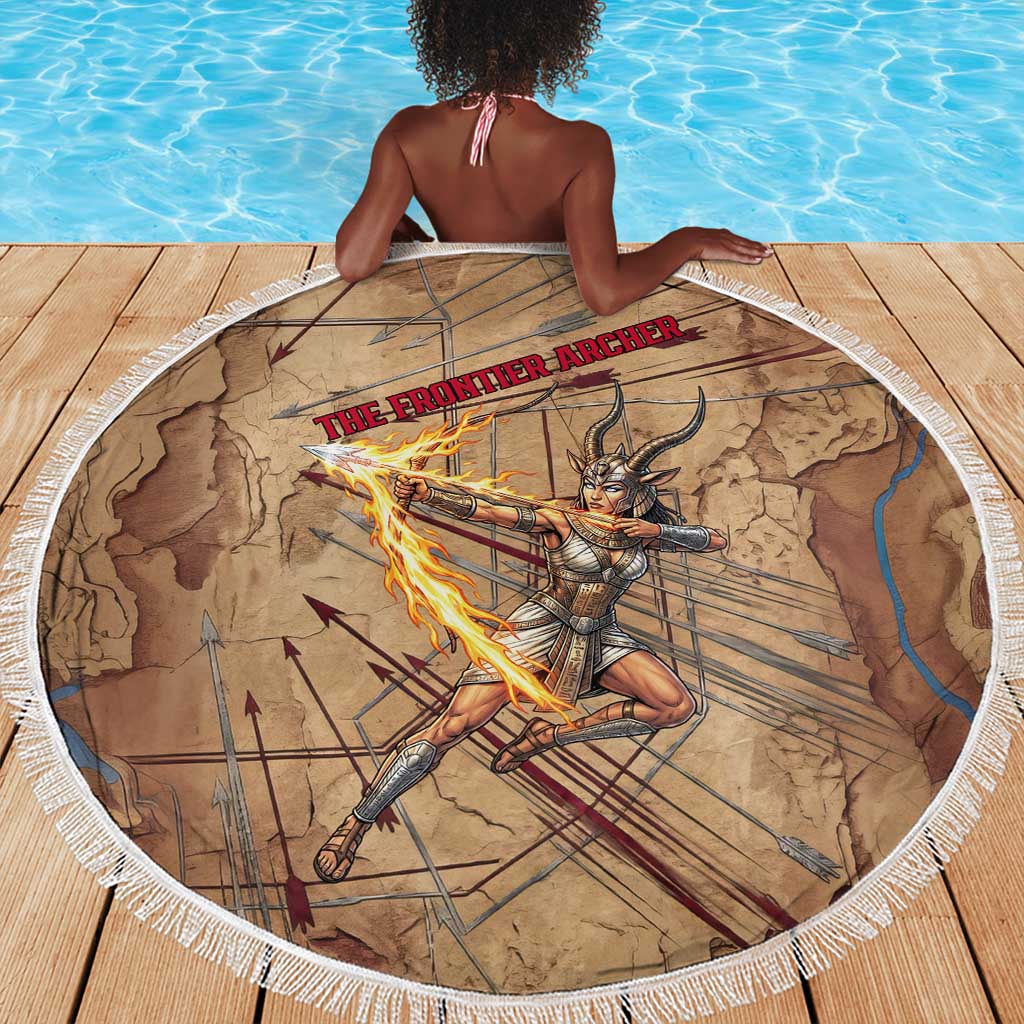 Satis Beach Blanket with Fiery Bow and Arrow in Ancient Egyptian Warrior