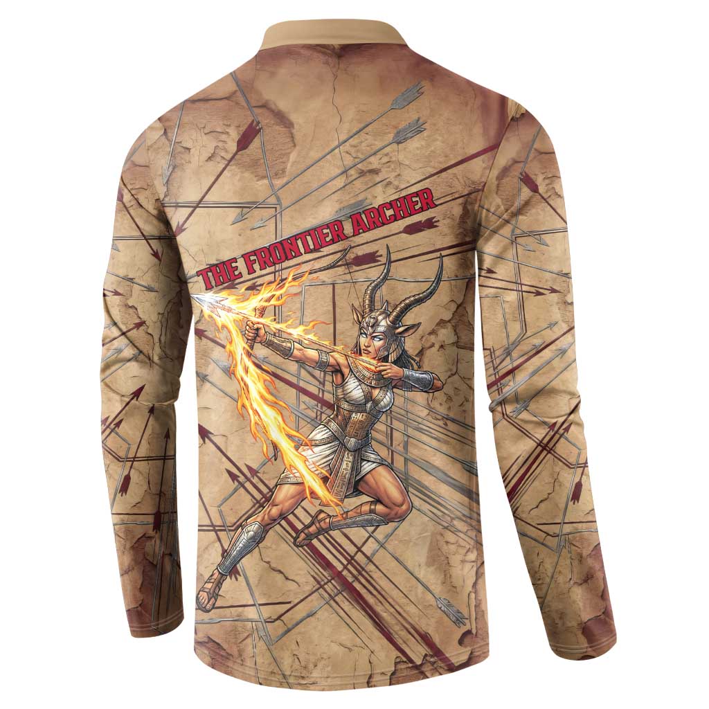 Satis Button Sweatshirt with Fiery Bow and Arrow in Ancient Egyptian Warrior