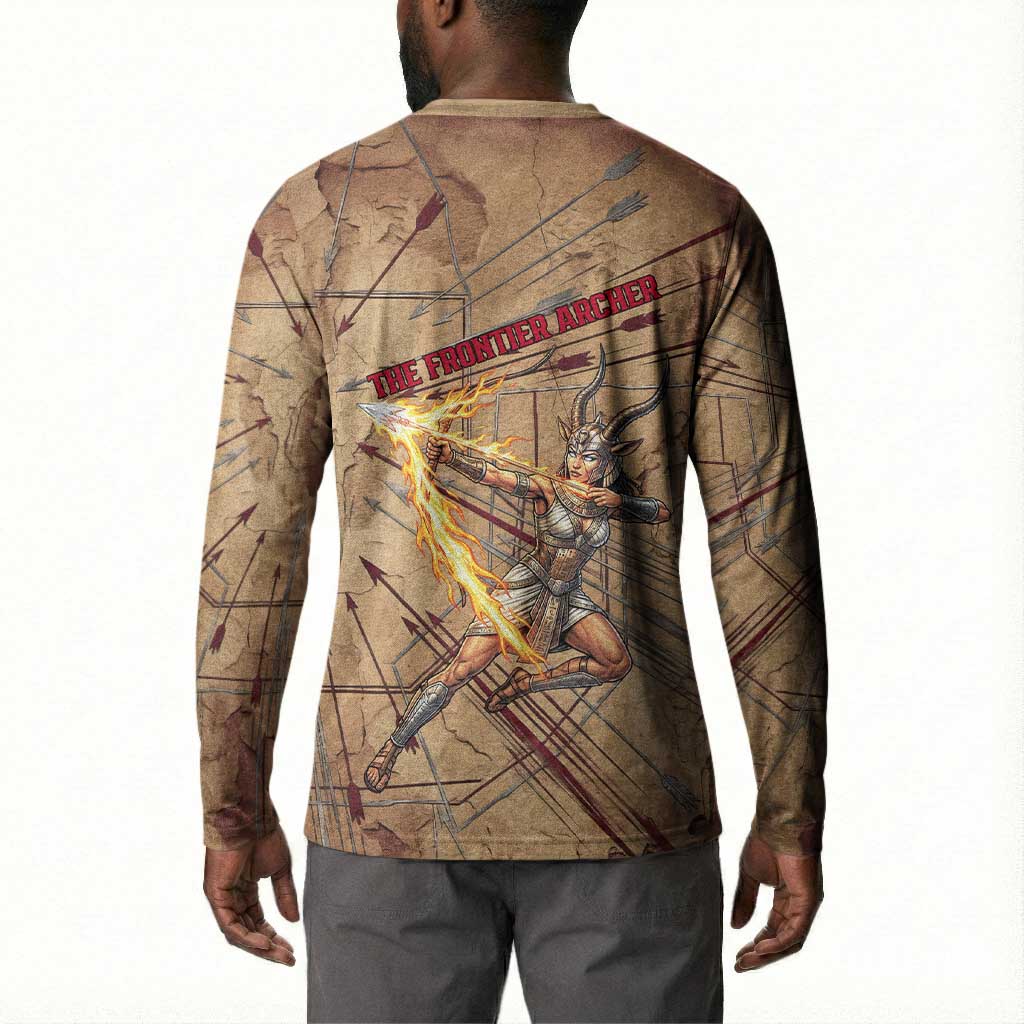 Satis Button Sweatshirt with Fiery Bow and Arrow in Ancient Egyptian Warrior