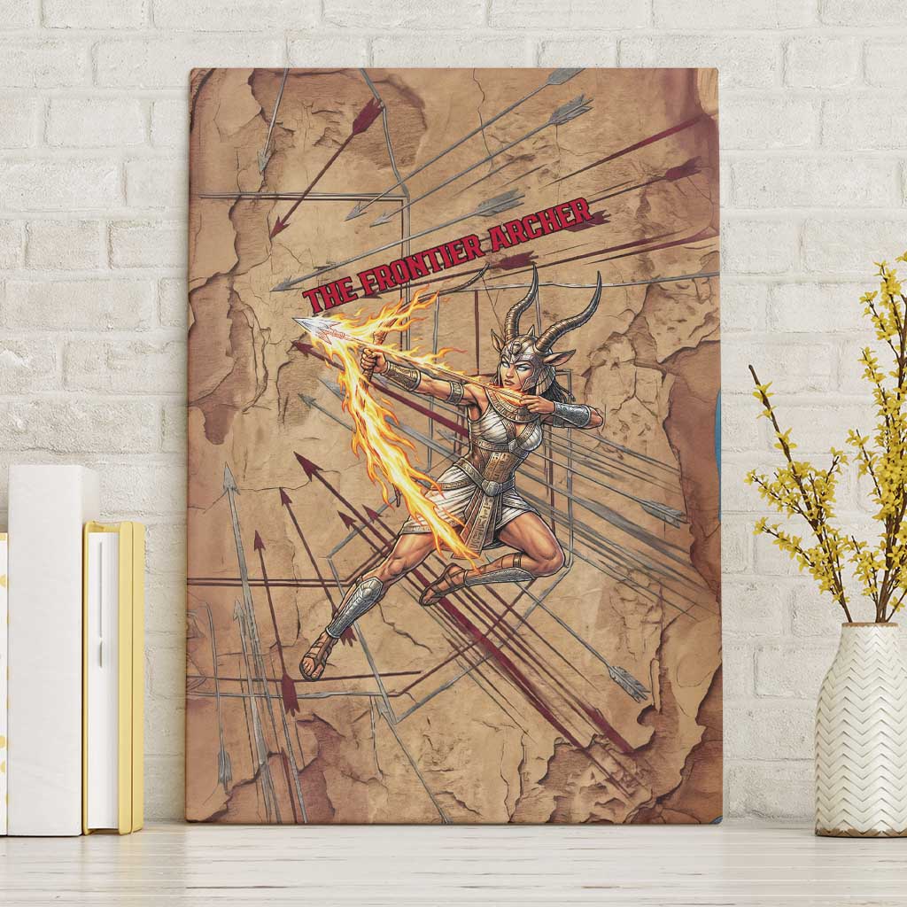Satis Canvas Wall Art with Fiery Bow and Arrow in Ancient Egyptian Warrior