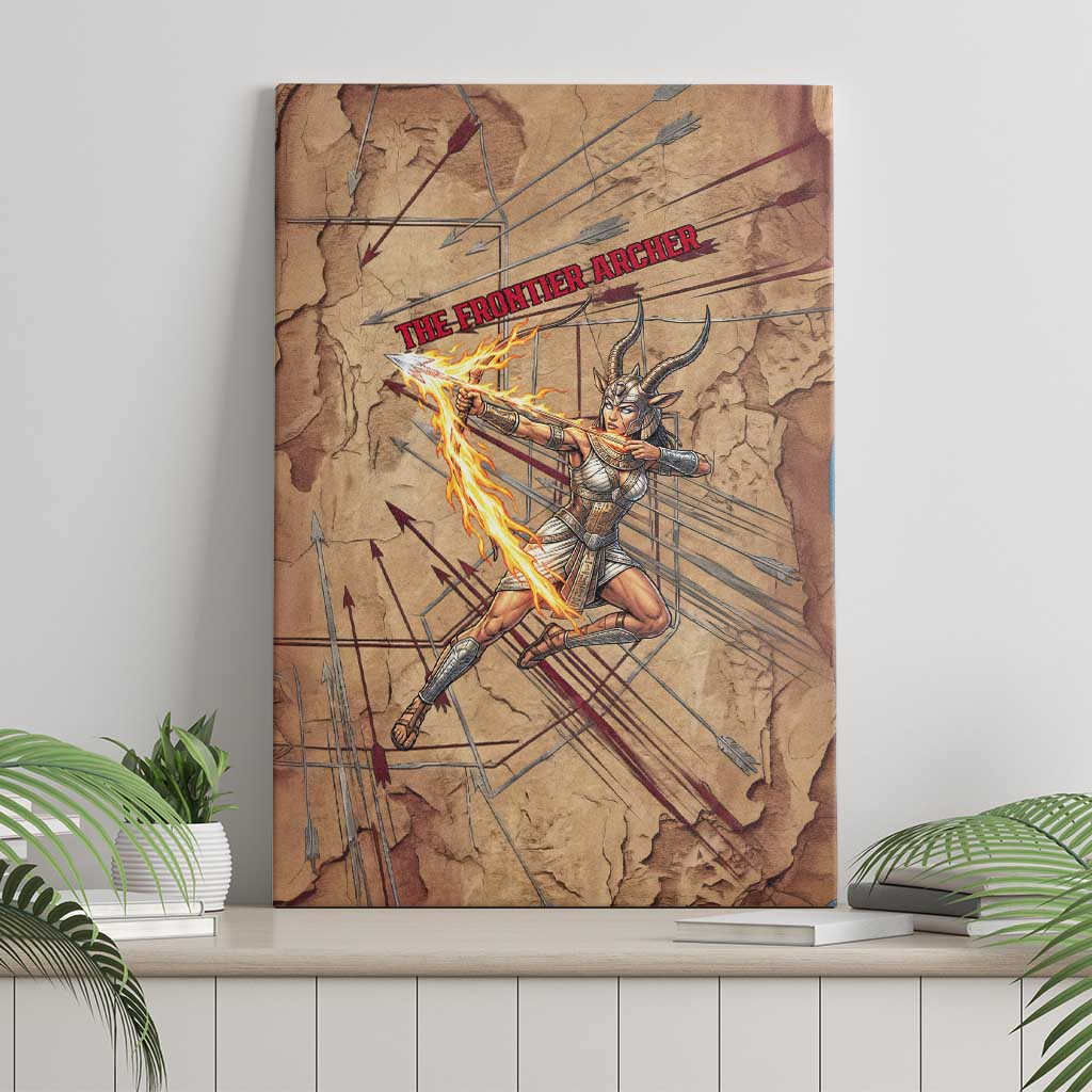 Satis Canvas Wall Art with Fiery Bow and Arrow in Ancient Egyptian Warrior