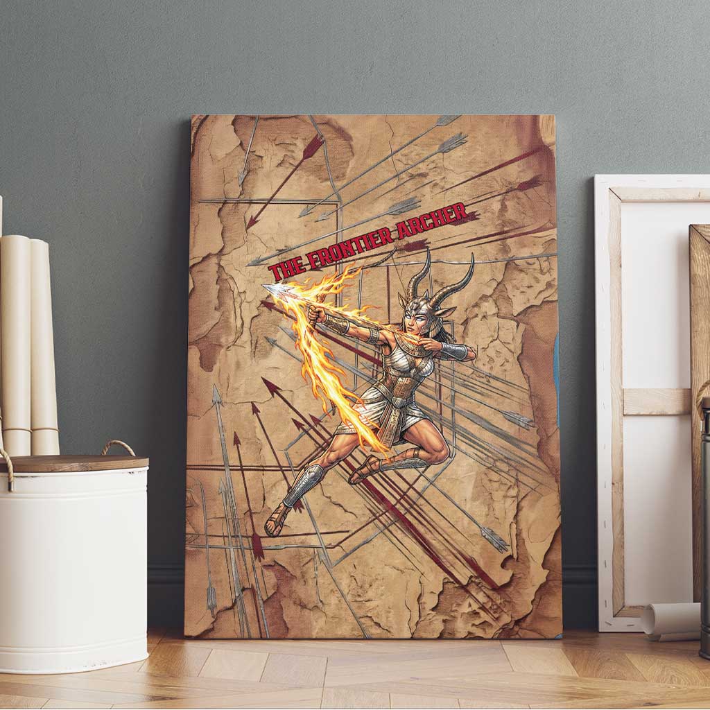 Satis Canvas Wall Art with Fiery Bow and Arrow in Ancient Egyptian Warrior