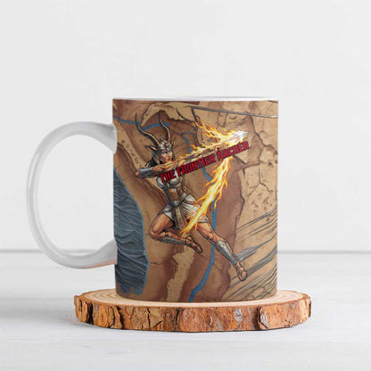 Satis Ceramic Mug with Fiery Bow and Arrow in Ancient Egyptian Warrior