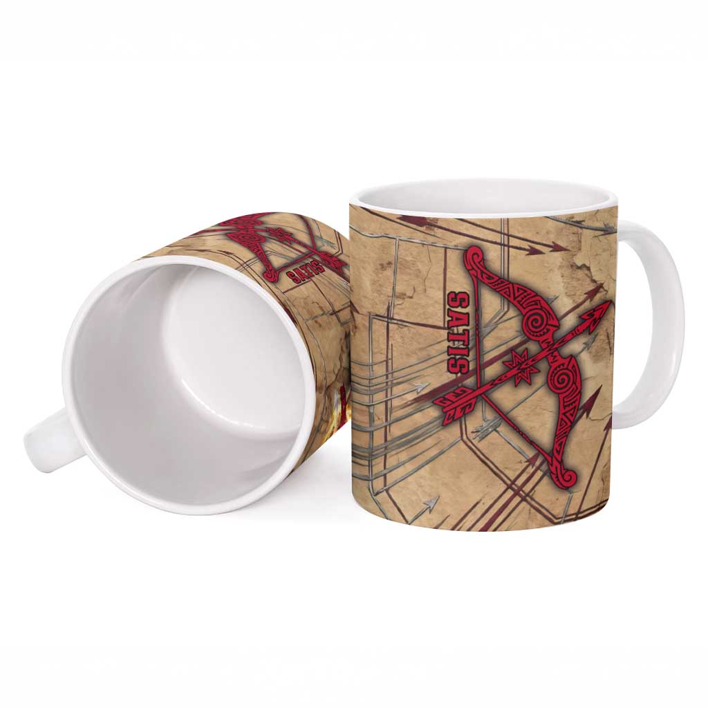 Satis Ceramic Mug with Fiery Bow and Arrow in Ancient Egyptian Warrior