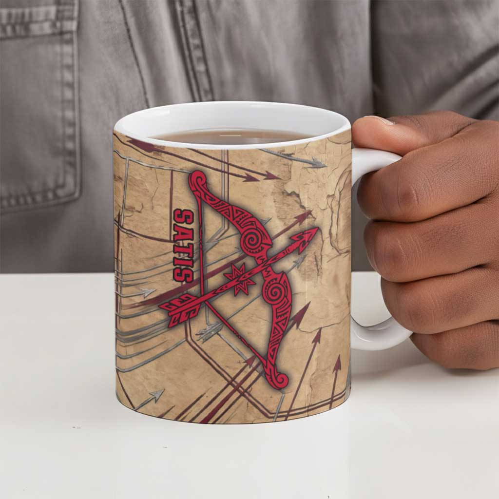 Satis Ceramic Mug with Fiery Bow and Arrow in Ancient Egyptian Warrior