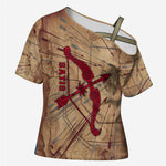 Satis Cross Shoulder Shirt with Fiery Bow and Arrow in Ancient Egyptian Warrior