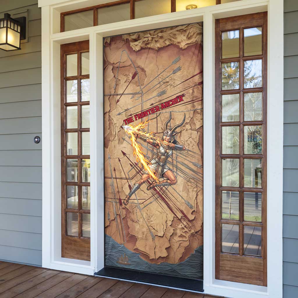 Satis Door Cover with Fiery Bow and Arrow in Ancient Egyptian Warrior