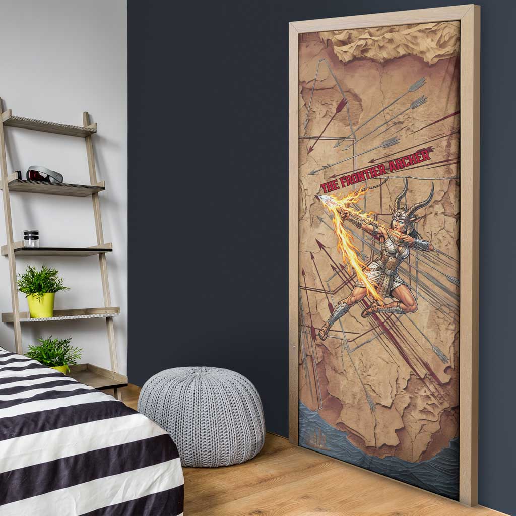 Satis Door Cover with Fiery Bow and Arrow in Ancient Egyptian Warrior