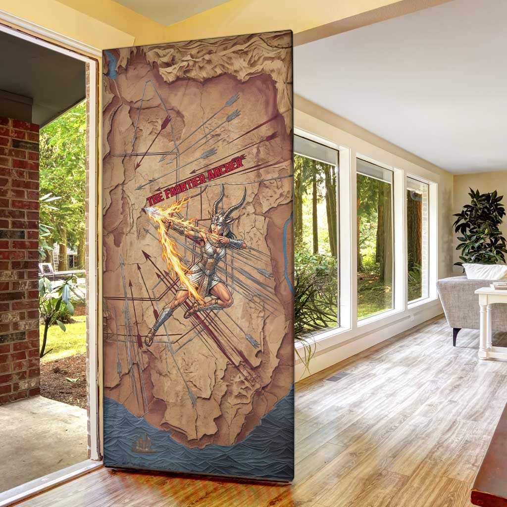 Satis Door Cover with Fiery Bow and Arrow in Ancient Egyptian Warrior