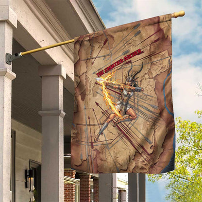 Satis Garden Flag with Fiery Bow and Arrow in Ancient Egyptian Warrior