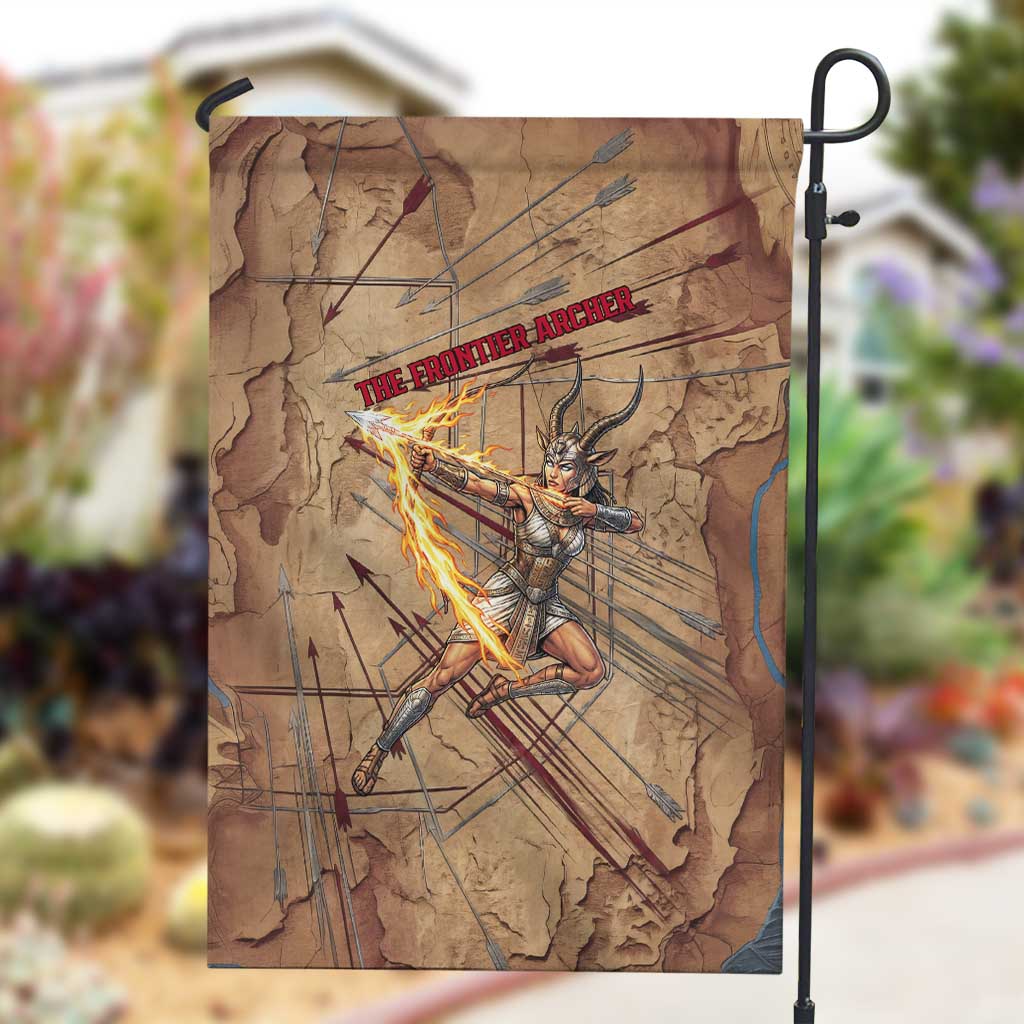 Satis Garden Flag with Fiery Bow and Arrow in Ancient Egyptian Warrior