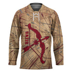 Satis Hockey Jersey with Fiery Bow and Arrow in Ancient Egyptian Warrior