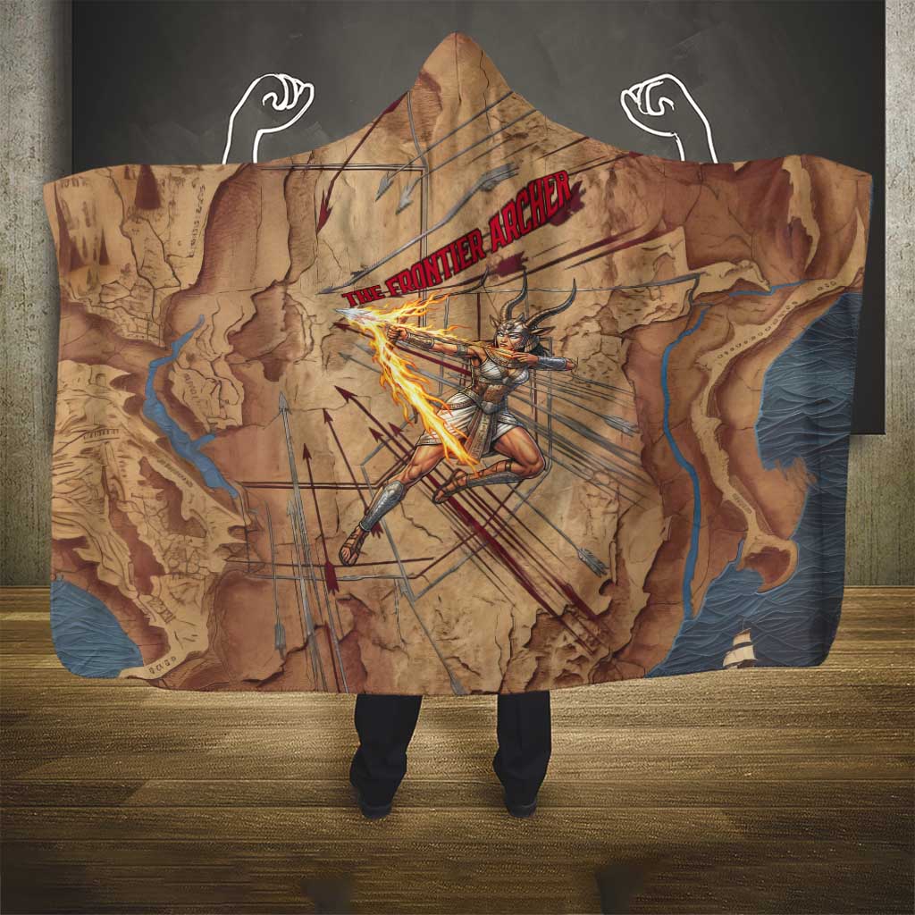 Satis Hooded Blanket with Fiery Bow and Arrow in Ancient Egyptian Warrior