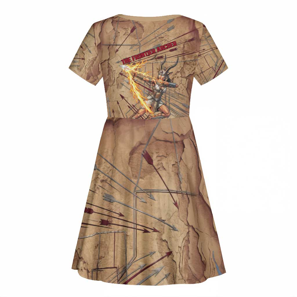 Satis Kid Short Sleeve Dress with Fiery Bow and Arrow in Ancient Egyptian Warrior