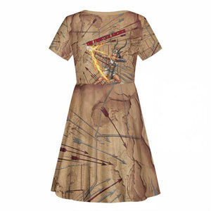 Satis Kid Short Sleeve Dress with Fiery Bow and Arrow in Ancient Egyptian Warrior
