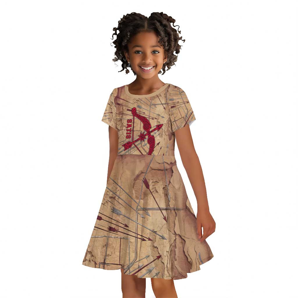 Satis Kid Short Sleeve Dress with Fiery Bow and Arrow in Ancient Egyptian Warrior