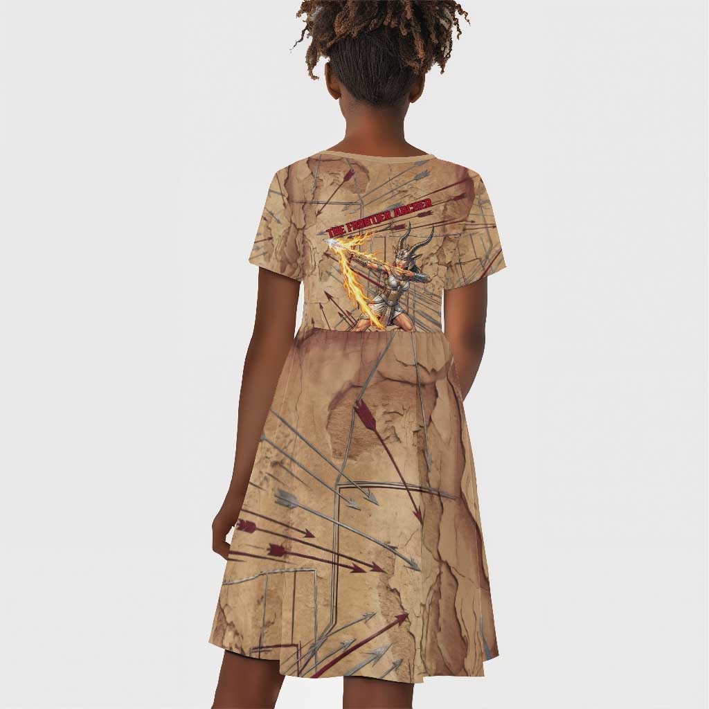 Satis Kid Short Sleeve Dress with Fiery Bow and Arrow in Ancient Egyptian Warrior