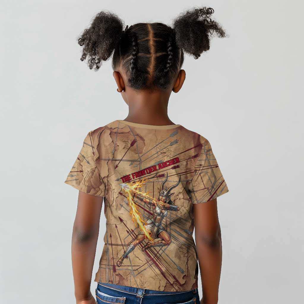 Satis Kid T shirt with Fiery Bow and Arrow in Ancient Egyptian Warrior