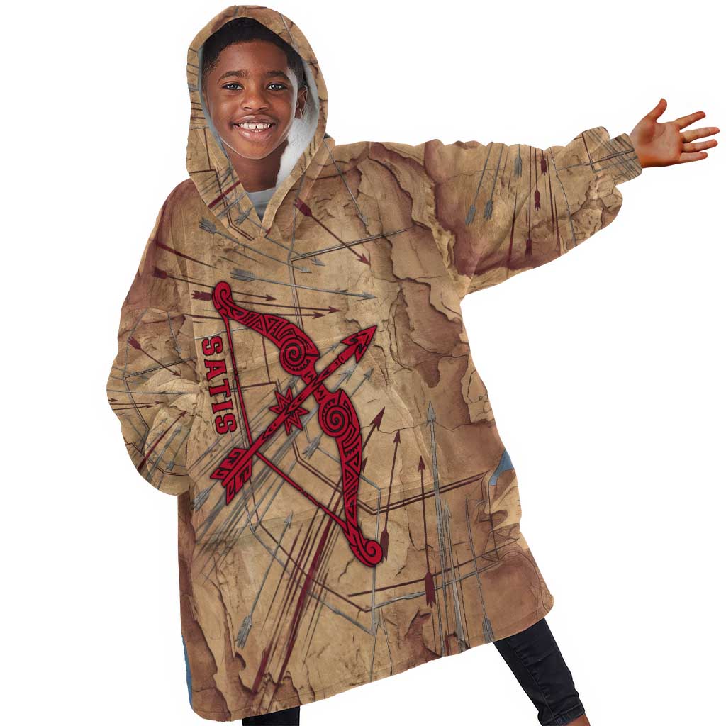Satis Kid Wearable Blanket Hoodie with Fiery Bow and Arrow in Ancient Egyptian Warrior
