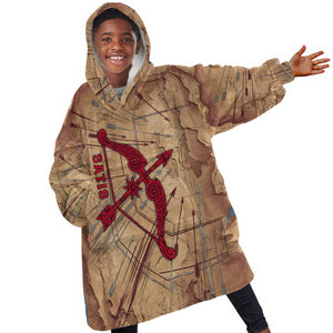 Satis Kid Wearable Blanket Hoodie with Fiery Bow and Arrow in Ancient Egyptian Warrior