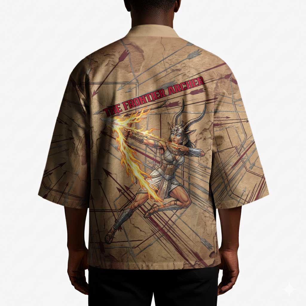 Satis Kimono with Fiery Bow and Arrow in Ancient Egyptian Warrior