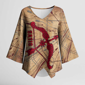 Satis Kimono Sleeve Blouse with Fiery Bow and Arrow in Ancient Egyptian Warrior
