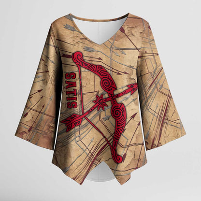 Satis Kimono Sleeve Blouse with Fiery Bow and Arrow in Ancient Egyptian Warrior